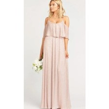Show Me Your Mumu Caitlin Ruffle Maxi Dress Gown Mauve Metallic Pink Size XS NEW