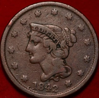 1842 Philadelphia Mint Copper Braided Hair Large Cent
