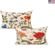 Elegant Farmhouse Style 12x20 Lumbar Pillow Covers Set of 2 for Sofa and Garden