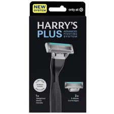 Harry's Plus Men's Razor Handle with 2 Razor Blade Cartridges - All Black