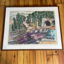 James (Jim) P. Nelson Original Pastel Drawing Pittsburgh Liberty Tunnel Trolley