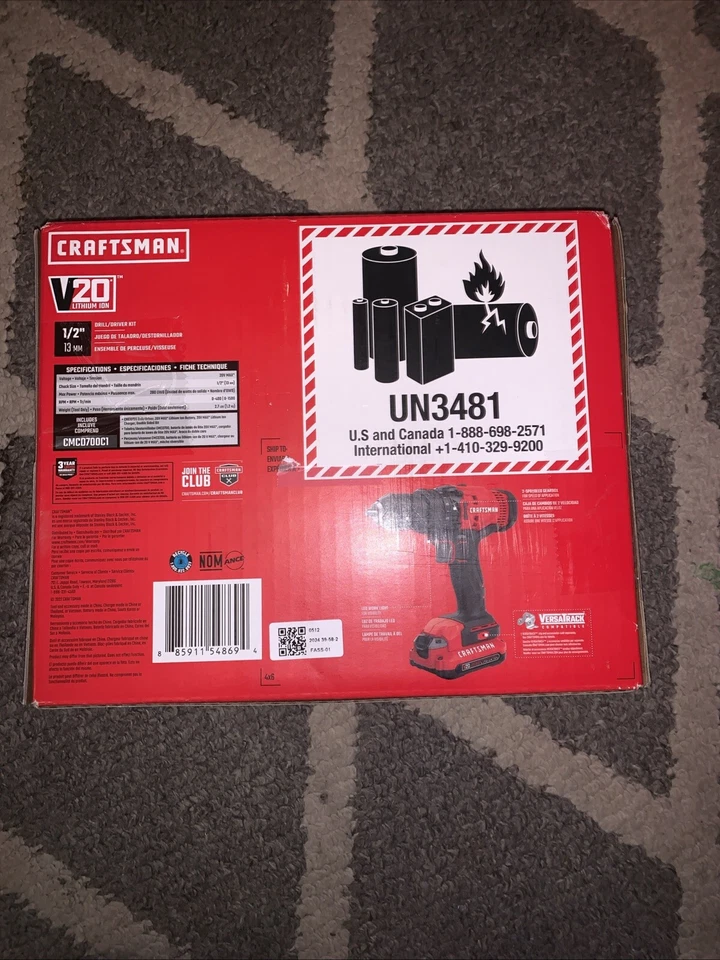 Taladro/destornillador inalámbrico CRAFTSMAN CMCD700C1 1/2 pulgada 20 V con cargador y batería Foto 3 de 4