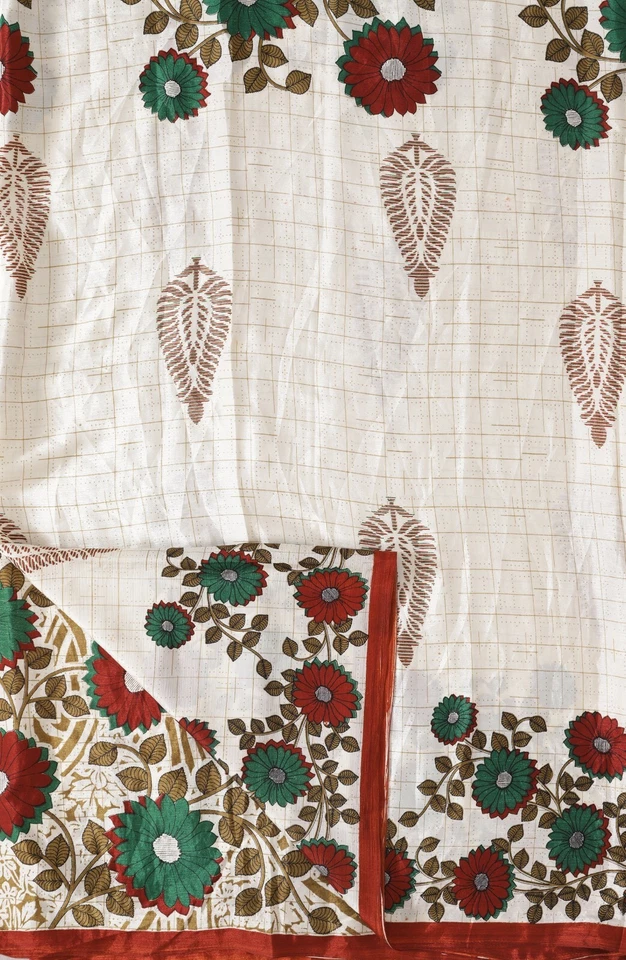 Saris indios crema vintage 100 % seda pura estampada sari tela kimono artesanal Foto 2 de 3