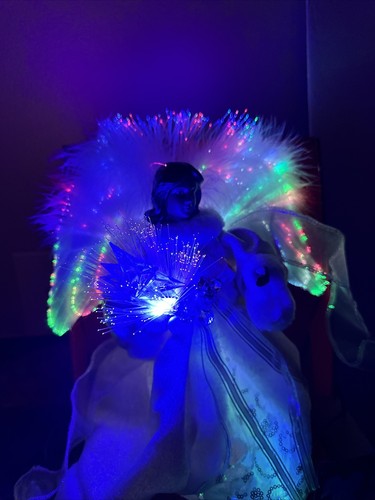 Home Accents Holiday LED 12” Angel Fiber Optic Silver Dress Star Tree Topper New - Picture 9 of 24