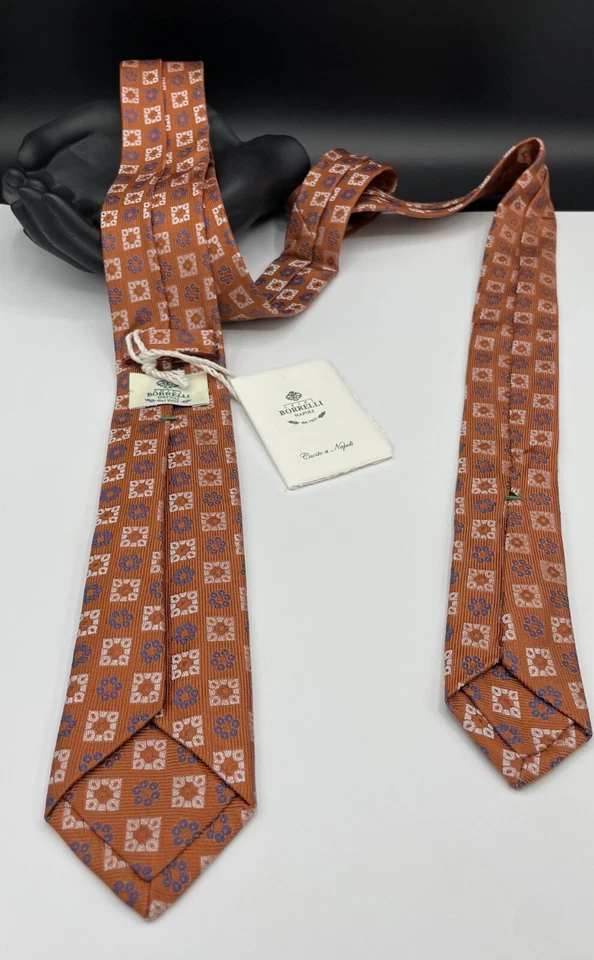 Corbata 100 % seda LUIGI BORRELLI Napoli para hombre ~ naranja ~ floral ~ ¡Hecha en Italia! Foto 3 de 4