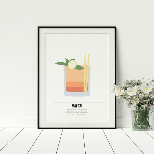 Mai Tai Drinks Print Cocktail Posters Rum Lovers Kitchen Artwork Prints - Picture 1 of 4