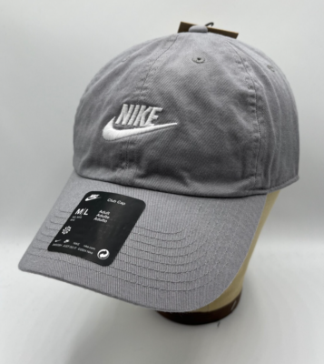 #ad Nike Gray Billed Club Cap White Futura Logo Size M L FB5368 073 $19.99