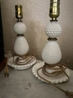 Vintage Pair Of 12 1/2" Tall White Milk Glass Hobnail Lamp unique design