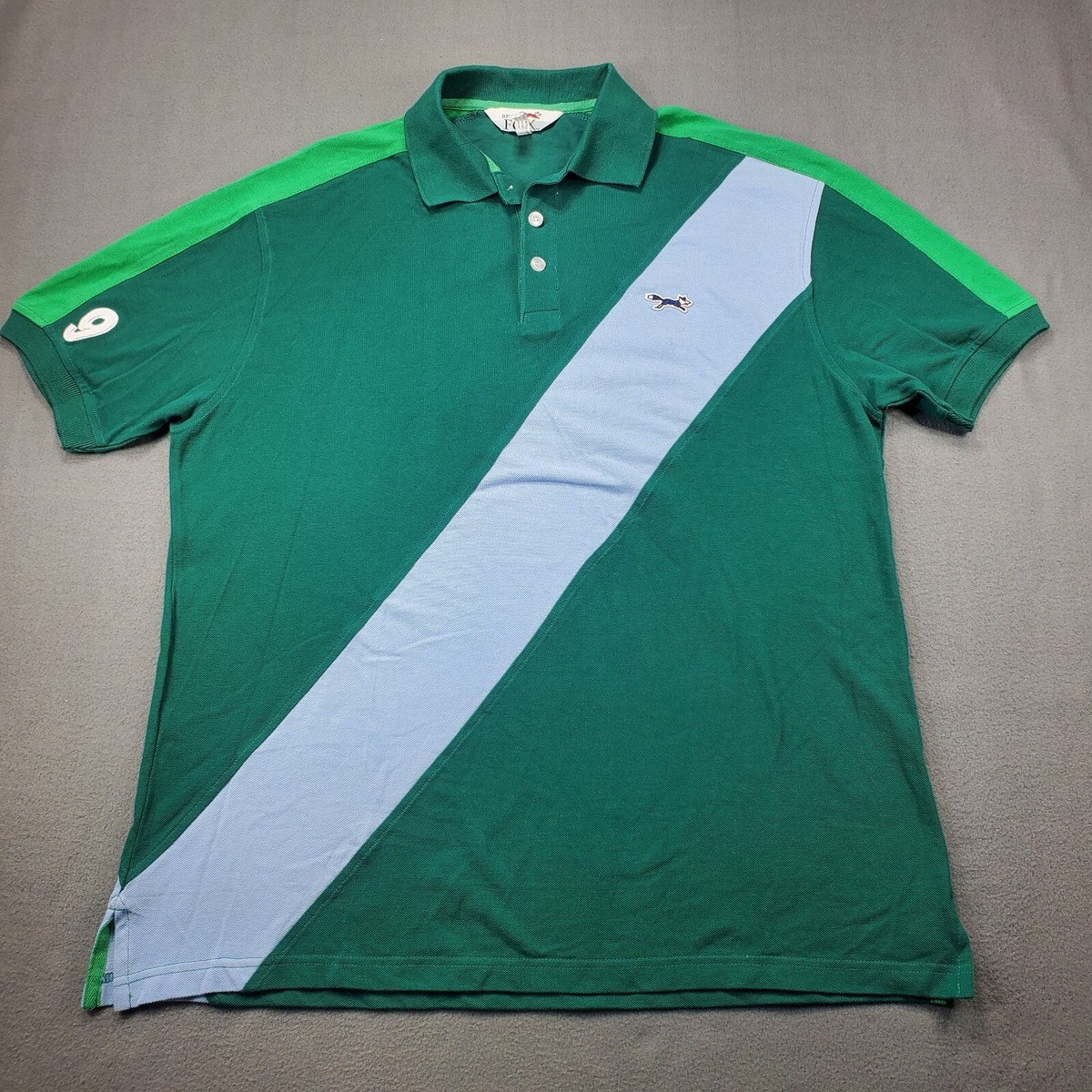 Retro Fox Polo Shirt Mens Large Green Collared Jersey Number 79