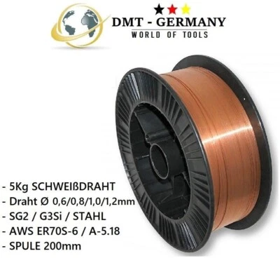 DMT TOOLS 5KG SG2 SCHWEIßDRAHT Stahldraht CO2 0,8mm MIG / MAG 1 Rolle - G3Si 0.8 mm 5 kg