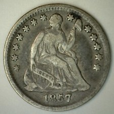 1857 Seated Liberty Silver Half Dime US Type Coin Very Fine Circulated VF 1/2d