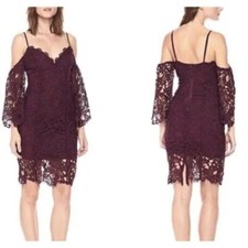NWT ASTR The Label Cold Shoulder Lace Mini Cocktail Dress in Wine Womens sz M