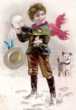 MARKET SQUARE FURNITURE COMPANY*BOY*DOG*SNOWBALLS*WINTER SCENE*CARPETS*CURTAINS