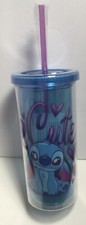 DISNEY STITCH   2 CUTE   HEARTS   TUMBLER TRAVEL CUP W/H Lid  Straw 20 Oz NEW