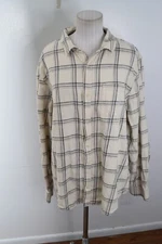 Marine Layer Large Button Up Shirt Long Sleeve Off Shite Plaid 100% Cotton