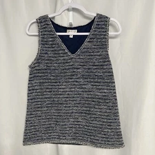  MAX STUDIO M.S.S.P blue white textured v-neck sleeveless lined top M