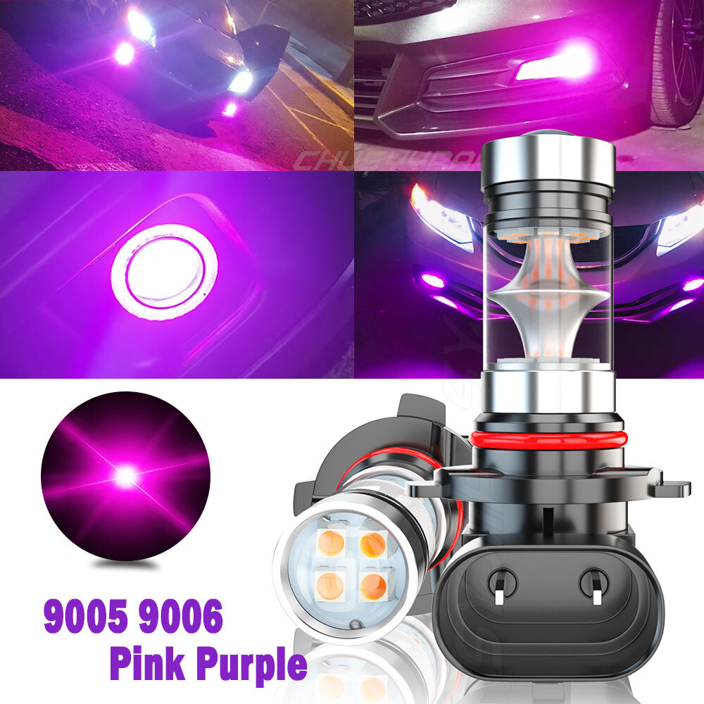 9005 9145 LED Fog Light 3000K Pink Purple Dual Color Mode Flash