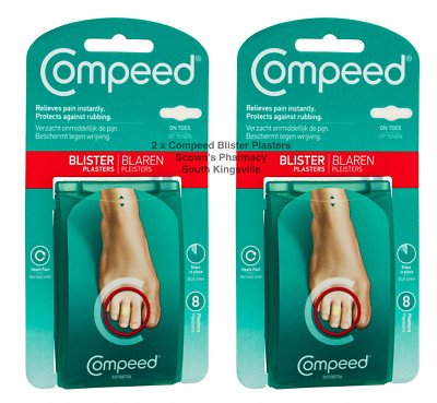 2 x Compeed Blister On Toes 8 Pc Instant Pain Relief Waterproof Plasters = 16 Pc