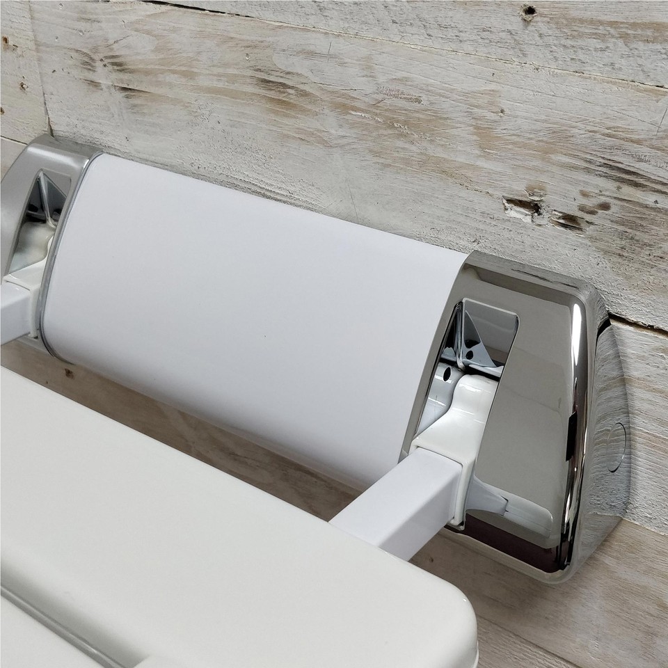 EcoSpa Folding Shower Seat Wall Mounted in White & Chrome Bathroom