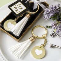 100 Gold Metal Heart Love White Tassel Key Chain Wedding Shower Gift Favors on sale 100 Gold Metal Heart Love White Tassel Key Chain Wedding Shower Gift Favors on sale