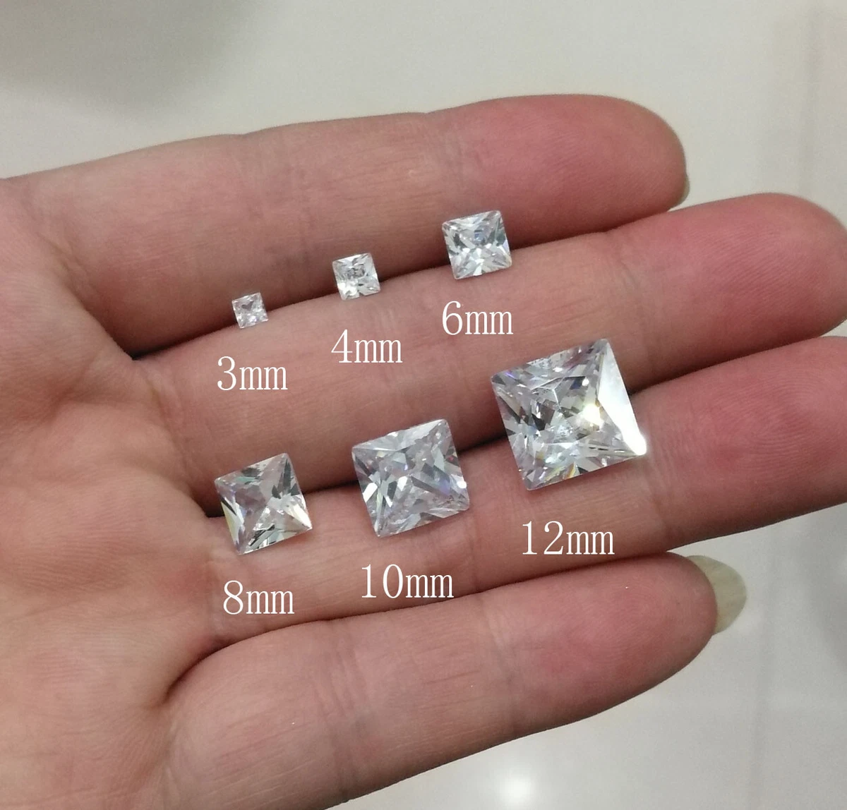 Square Loose Brilliant Cubic Zirconia 3-12mm CZ Stones Machine Cut More  Colors