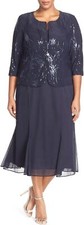 Alex Evenings Women's Tea Length Button-Front Jacket Dress 14 Plus, Navy 