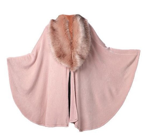 Faux Fox Fur Collar Loose Ladies Oversize Knitted Cape Poncho Western Overcoat - Picture 9 of 18
