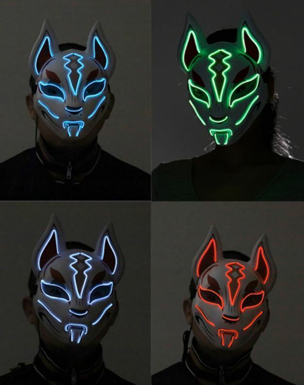 Japanese Kitsune Fox Mask Cosplay LED Light Up Masquerade Mask