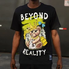 Mens Urban Tee Beyond Reality Embroidered Design Hip Hop Streetwear T-Shirts