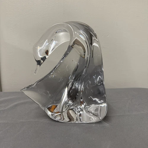 Daum France Signed Crystal Art Glass Swan Bird Figurine Paperweight Statue 6”
