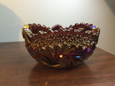 Vintage L.E. Smith Carnival Glass Bowl Amethyst Comet  In The Stars Iridescent