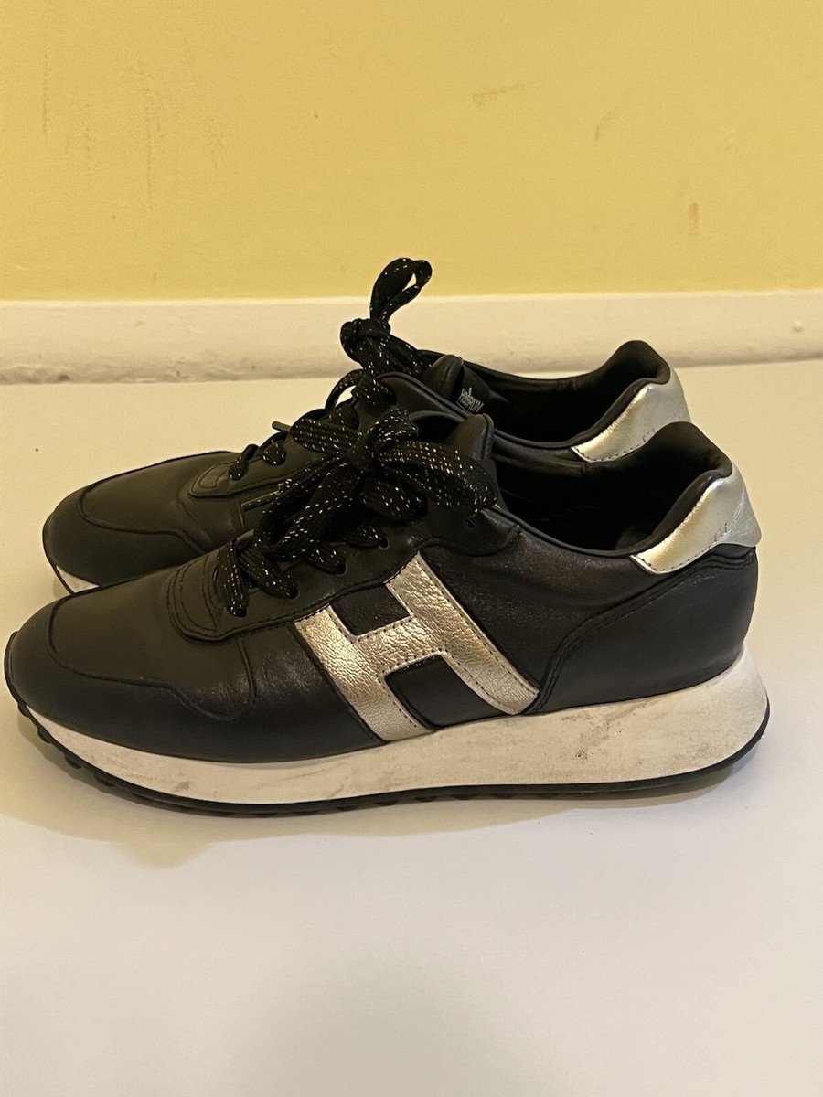 Hogan H86Run Black Metallic Silver Leather Fashion Sneakers