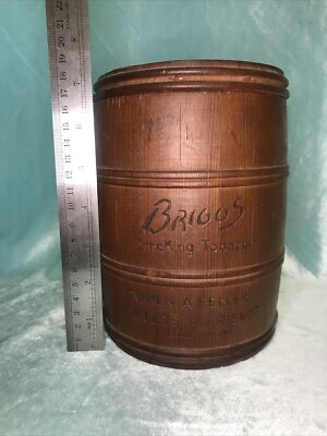 Vtg 1930s Briggs Smoking Tobacco Wood Barrel Humidor w/Lid & Humidifying  Element