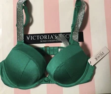 Victoria's Secret SWIM Shine Strap Dark Green Push-Up Swim Top 34A-34B-34C-34DD