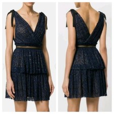 NWT $495 SELF-PORTRAIT Navy Pattern Mesh Sleeveless Mini Dress Size 10