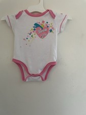 Body Puma Bebé Niña Floral Brillo Corazón Algodón Manga Corta Blanco Rosa 0-3M