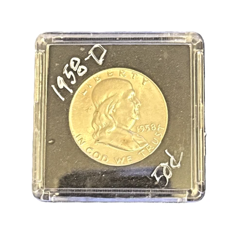 1958-D 50C Franklin Silver Half Dollar-AU IN CAPSULE