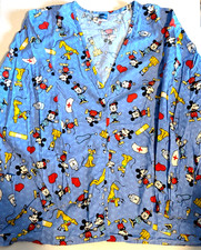 Disney Mickey Mouse Scrubs Top Long Sleeve V Neck Snap Blue - Sz 2XL