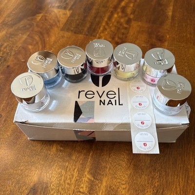 NIB Revel Nail Dipping Powders Mix Kit 7 0.5 oz with 4 Empty 2oz Containers Lot
