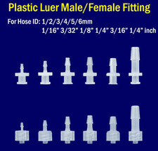 ALL SIZES Fitting Luer Lock Male Female Hose Barb Adapter Plastic Connector Inch