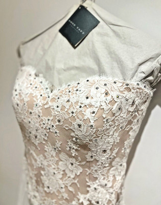 Kleinfeld neues individuelles Brautkleid von Rose Taft weiß Spitze Chiffon UK 10-12 US 8