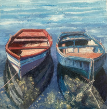 Resting Rowboats ? Coastal Seascape Oil Artwork by M. Idkowiak