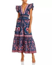 NWD FARM Rio Anika Cotton Printed Midi Dress Flutter Sleeves Women’s Size Large