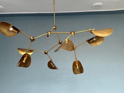 Mid Century Modern 8 Arm Candelabra Brass Ceiling Light, Stilnovo style Vintage