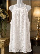 JACK White Floral Eyelet Lace Shift Dress Sleeveless Lined Women’s S