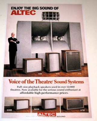 Altec Lansing A7w, 843a,838b Audiophile Poster 19'' x 13'' Voice of the Theatre