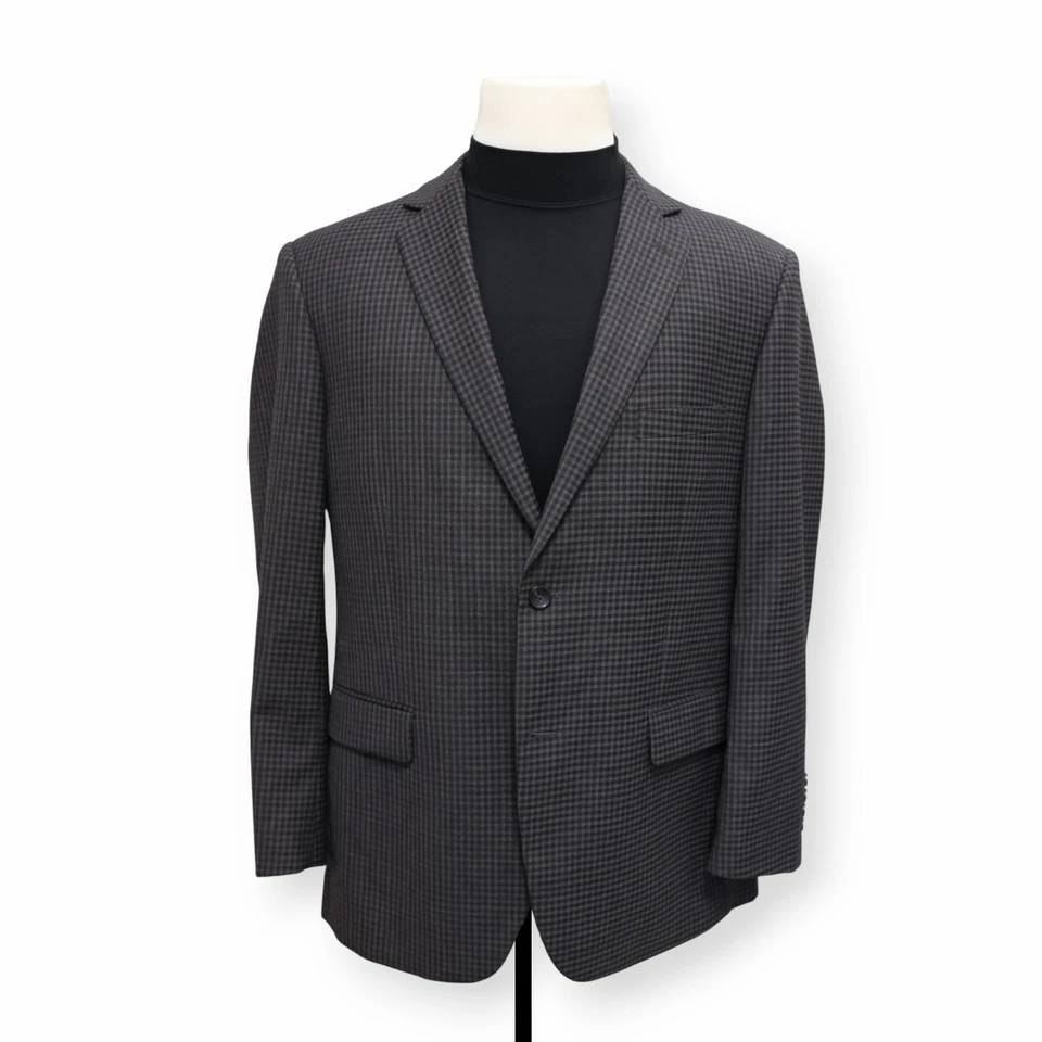 PRONTO UOMO PLATINUM Hombre Gris Negro Cuadros LANA ABRIGO DEPORTIVO CHAQUETA BLAZER 44 R Foto 2 de 4