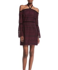 Likely Kakki Off The Shoulder Mini Dress Size 8 Purple/Black