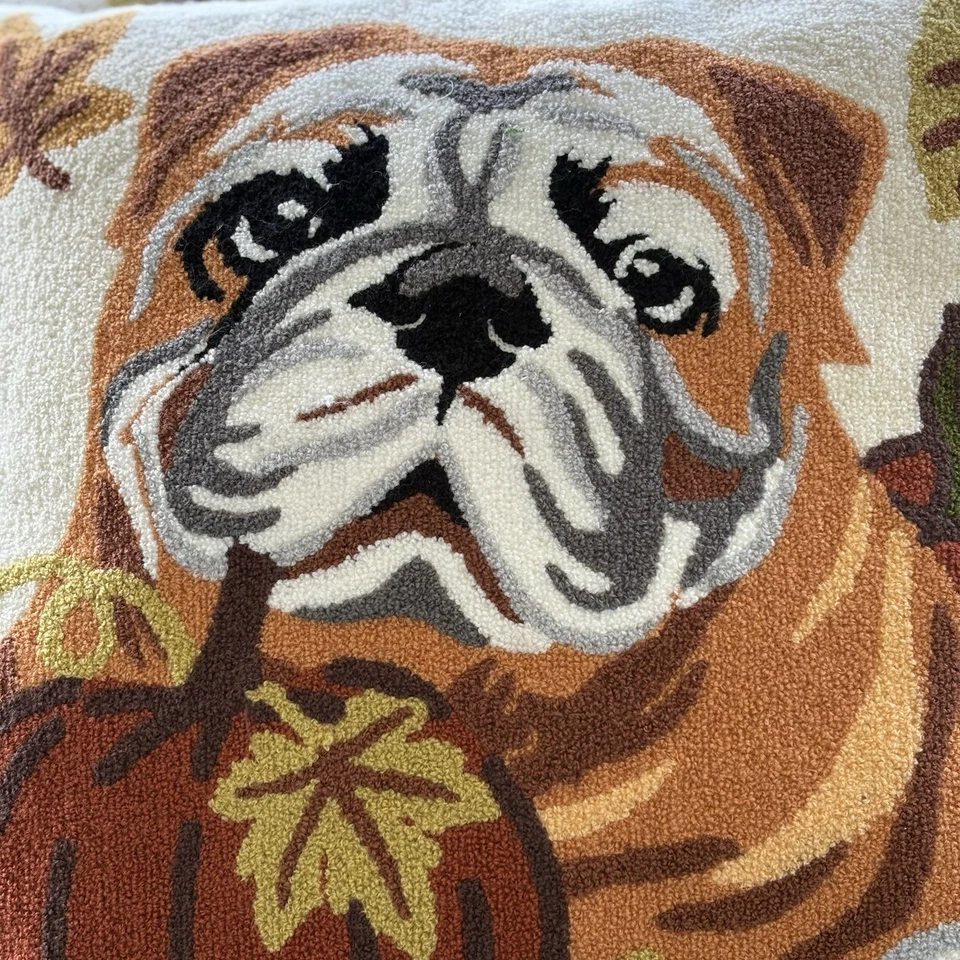 English Bulldog Tapestry Throw Pillows Pumpkins (3) - Image 2 of 4