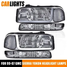 2X Chrome LED DRL Headlight W/Bumper Signal Lamp Fit For 99-07 GMC Sierra /Yukon